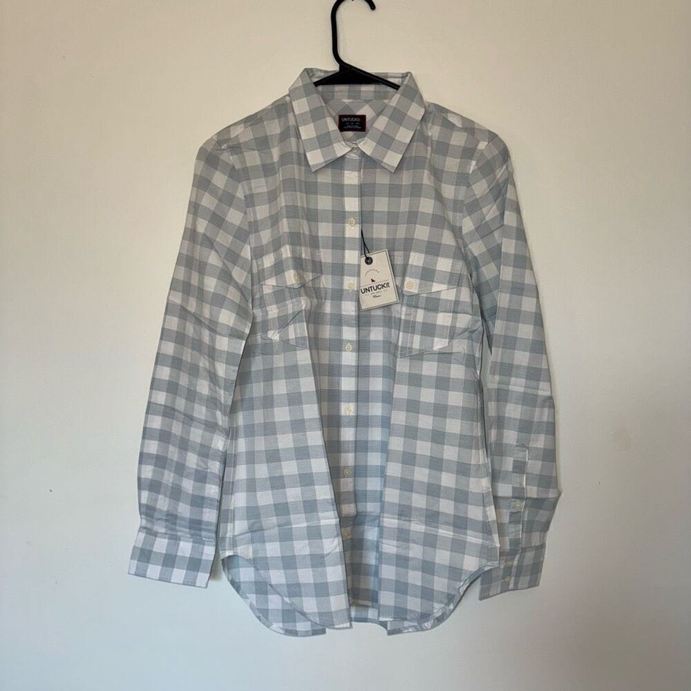 $65 Untuckit women’s blue gingham long sleeve button up brand new size 6 m7 - Picture 5 of 6